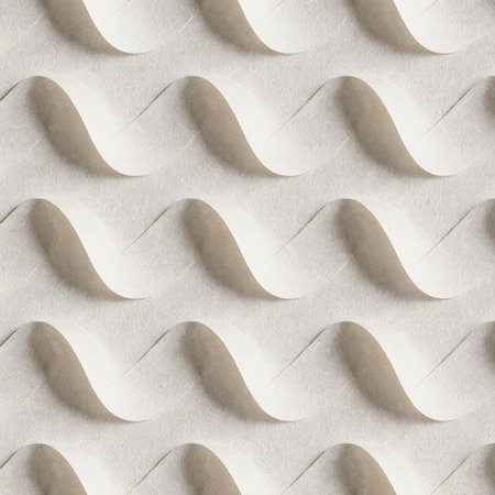 Soft curves emerge from the play of light on a textured paper background, showcasing a rhythmic wave pattern. The gentle shades contrast to create depth and elegance.の写真素材