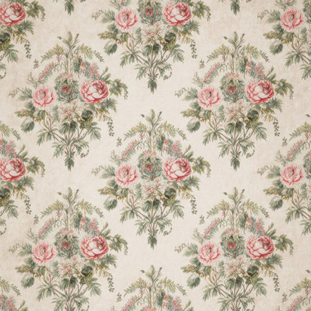 A beautiful floral design unfolds across a soft background, with pink roses and greenery displayed...