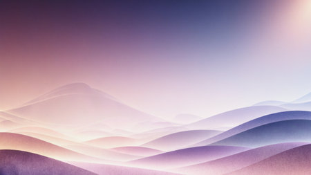 Gentle hills rise and fall under a serene sky, bathed in soft pastel colors at sunset. The quiet landscape evokes feelings of peace and tranquility, inviting reflection and calm.の写真素材