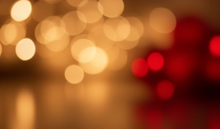 Twinkling lights fill the scene with a warm glow, blending shades of gold and red. The soft bokeh enhances the festive mood, inviting everyone to celebrate together.の写真素材