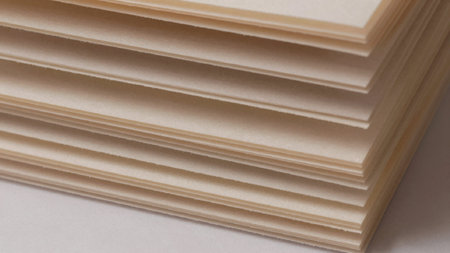 Of a stack of beige paper sheets arranged in a neat and orderly fashion on.