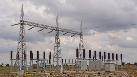 Substation in the middle of a rural area, surrounded by a vast array of power.