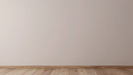 Room with a plain, light beige wall and a wooden floor.