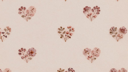 Pattern featuring small, delicate flowers arranged in the shape of heart shapes on a plain, light...