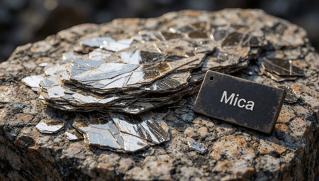 Of a pile of small, irregularly shaped pieces of metal on a rock. The metal appears to be made of a shiny, metallic material with a metallic sheen. The pieces are arranged in a scattered.