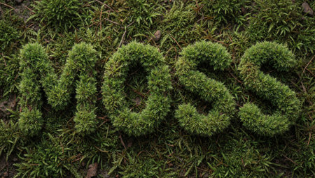 Is a close-up of a group of small green plants growing on the ground. The plants are arranged in a way that they form the word SOS in a cursive font. The leaves of the.