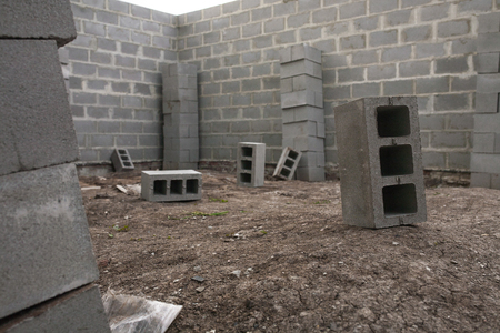 Stack of cement blocks at the construction site