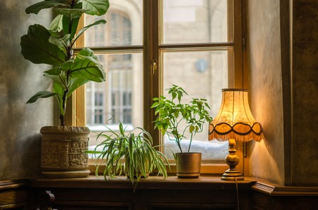 retro luxury light lamp decor with window on raining