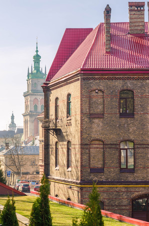 the architecture of the old city, Lviv, western Ukraine, old buildings and houses, narrow streets,...