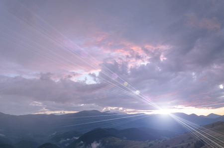 wonderful landscape with sunset in mountainの写真素材