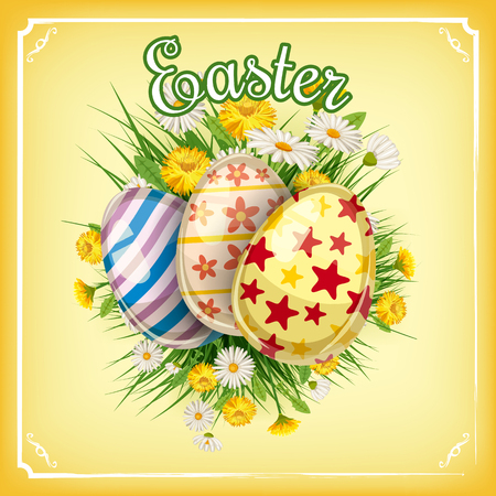 Easter card with eggs and flowers. Vector illustration EPS10のイラスト素材