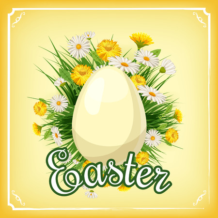 Easter card with eggs and flowers. Vector illustration EPS10のイラスト素材