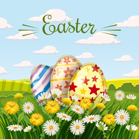 Easter card with eggs and flowers. Vector illustration EPS10のイラスト素材