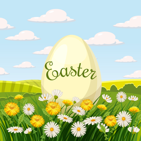 Easter card with eggs and flowers. Vector illustration EPS10のイラスト素材