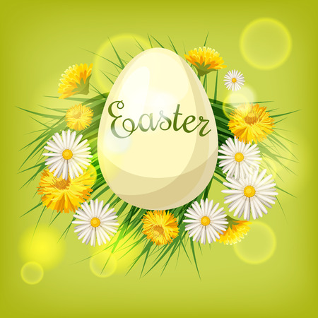 Easter card with eggs and flowers. Vector illustration EPS10のイラスト素材