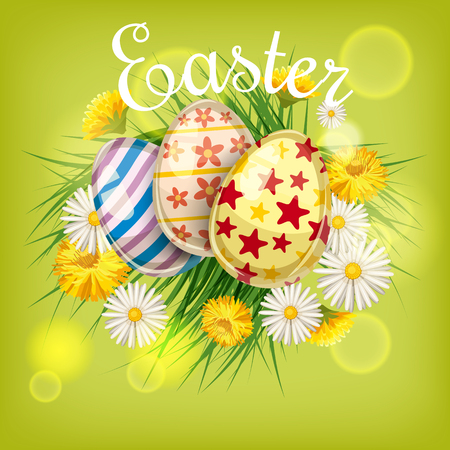 Easter card with eggs and flowers. Vector illustration EPS10のイラスト素材
