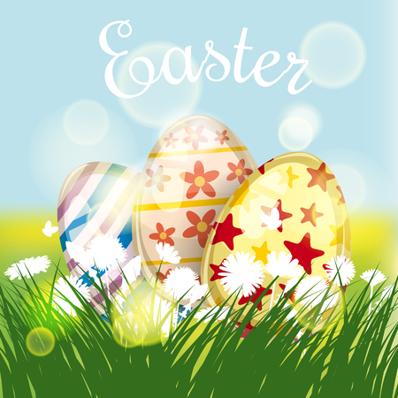 Easter card with eggs and flowers. Vector illustration EPS10のイラスト素材