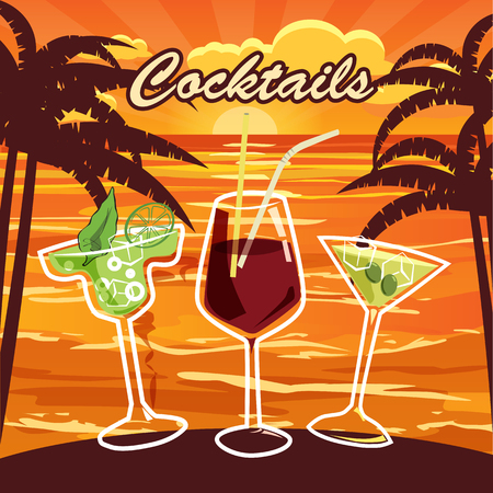 Cocktail bar, invitation, flyer, cartoon style, banner, vector illustratioのイラスト素材