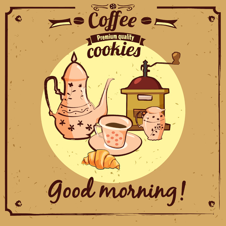 Baking cookware and coffee, still life, menu, cartoon, vector, illustrationのイラスト素材