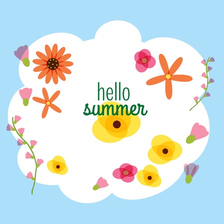 Postcard Hello summer, flowers, illustration, vectorのイラスト素材