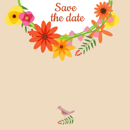 Floral frame with bird card, invitation, illustration, vectorのイラスト素材