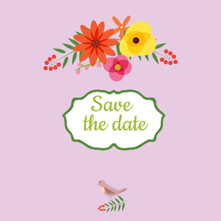 Floral frame with bird card, invitation, illustration, vectorのイラスト素材
