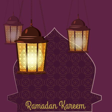 Ramadan Kareem Greetings Intricate Arabic lamps, vector illustrationのイラスト素材