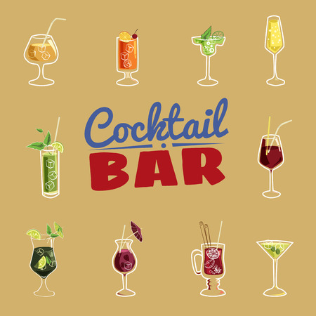 Cocktail bar, invitation, flyer, cartoon style, banner, vector illustrationのイラスト素材