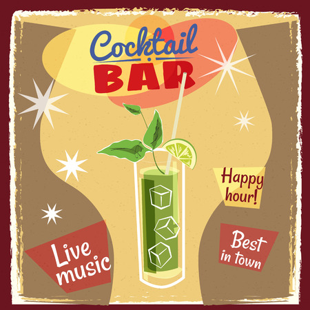 Cocktail bar, invitation, flyer, cartoon style, banner, vector illustrationのイラスト素材
