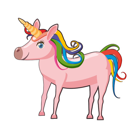 Cute cartoon standing unicorn, isolated on whiteの写真素材