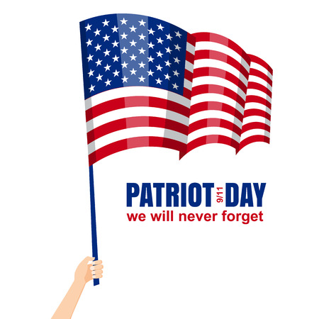 Patriot Day. September 11. We will never forget, hand holds american flag, vector, isolated, illustration.のイラスト素材