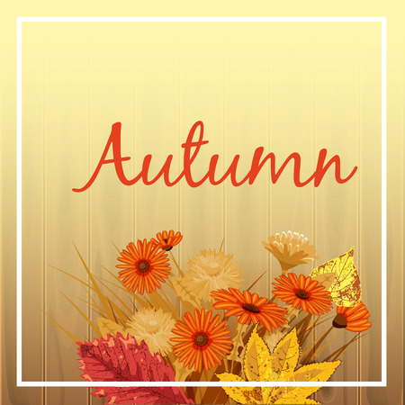 Beautiful autumn flowers, leaves, bouquet, yellow, brown, orange, vector, illustration, bannerのイラスト素材