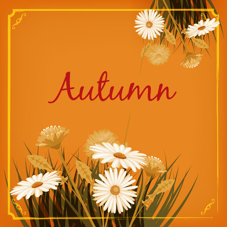 Beautiful autumn flowers, leaves, bouquet, yellow, brown, orange, vector, illustration, bannerのイラスト素材