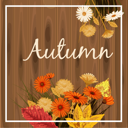Beautiful autumn flowers, leaves, bouquet, yellow, brownのイラスト素材