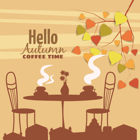 Autumn landscape with a street cafeのイラスト素材