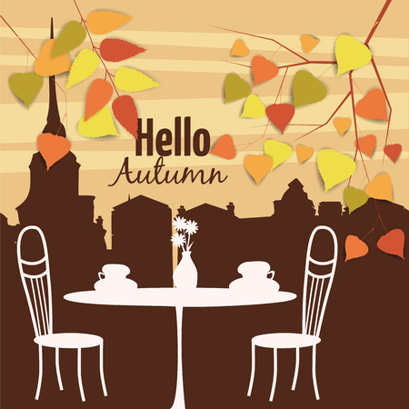 Autumn landscape with a street cafeのイラスト素材