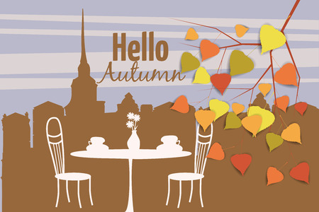 Autumn landscape with a street cafeのイラスト素材
