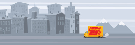 Delivery van, Fast service truck in cityのイラスト素材