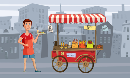 Street food, cart with the sellerのイラスト素材