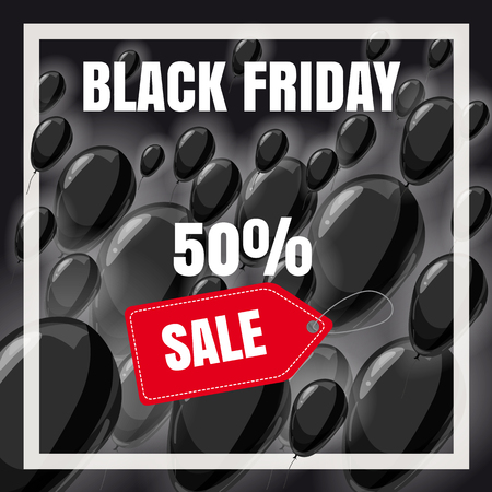 Black Friday Sale, discount, poster with black balloons, cartoon style, banner, flyer, vector, illustrationの写真素材