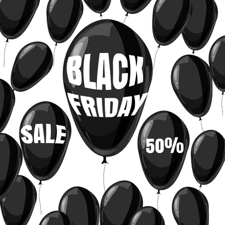 Black Friday Sale, discount, poster with black balloons, cartoon style, banner, flyer, vector, illustrationの写真素材