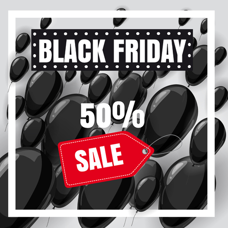 Black Friday Sale Poster with Shiny Balloons on Whiteの写真素材