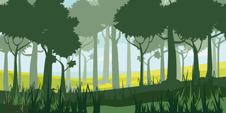 Beautiful forest landscape, trees, silhouette illustration.のイラスト素材