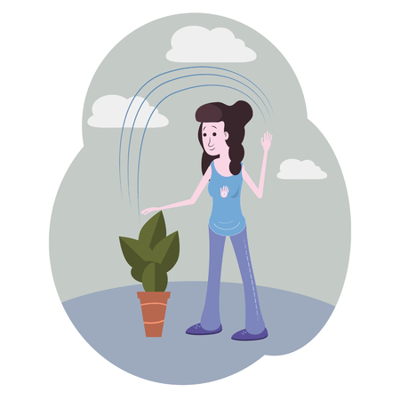 Girl watering flowers with magicのイラスト素材