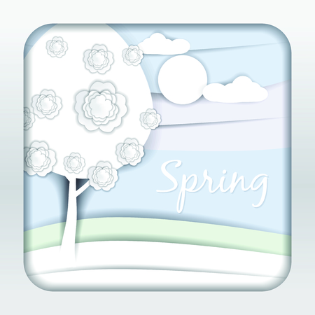 Spring tree flowers and natural pastel color scheme background paper cut styleのイラスト素材