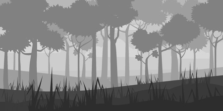 Background of landscape with deep deciduous forest. Cartoon style. Vector, illustratoinの写真素材