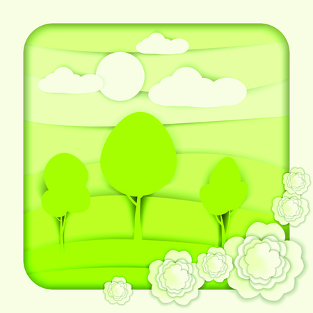 Spring tree flowers and natural pastel color scheme background paper cut style vector illustrationのイラスト素材