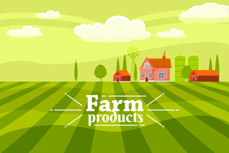 Rural countryside with a farm. Vector illustration.のイラスト素材