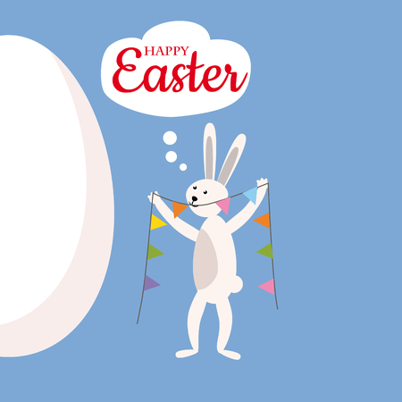 Cute Easter bunny with decorations, Happy Easter, vector illustration.のイラスト素材