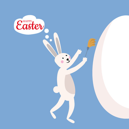 Cute easter bunny cleansing egg, vector cartoon style, illustration, isolated.のイラスト素材